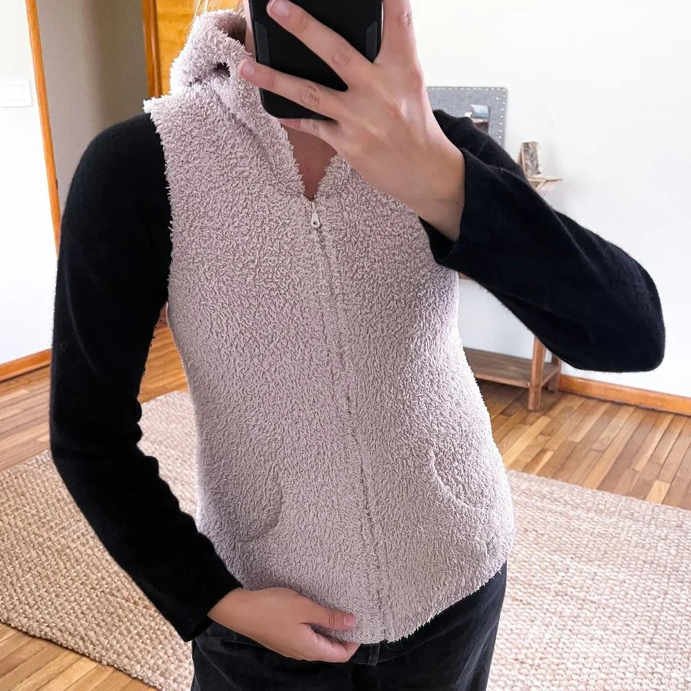 Barefoot Dreams Cozychic Cream Hooded Zip Up Loungewear Knit Vest XS
